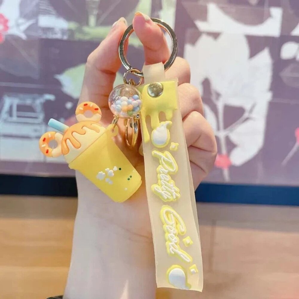 Yellow Mouse Ears Milkshake Keychain Kawaii Bag Charm New